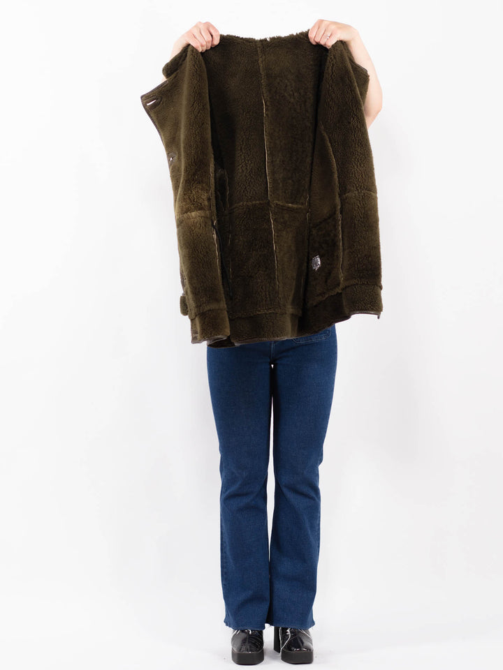 Vintage 80's Women Sheepskin Coat in GreenA0385