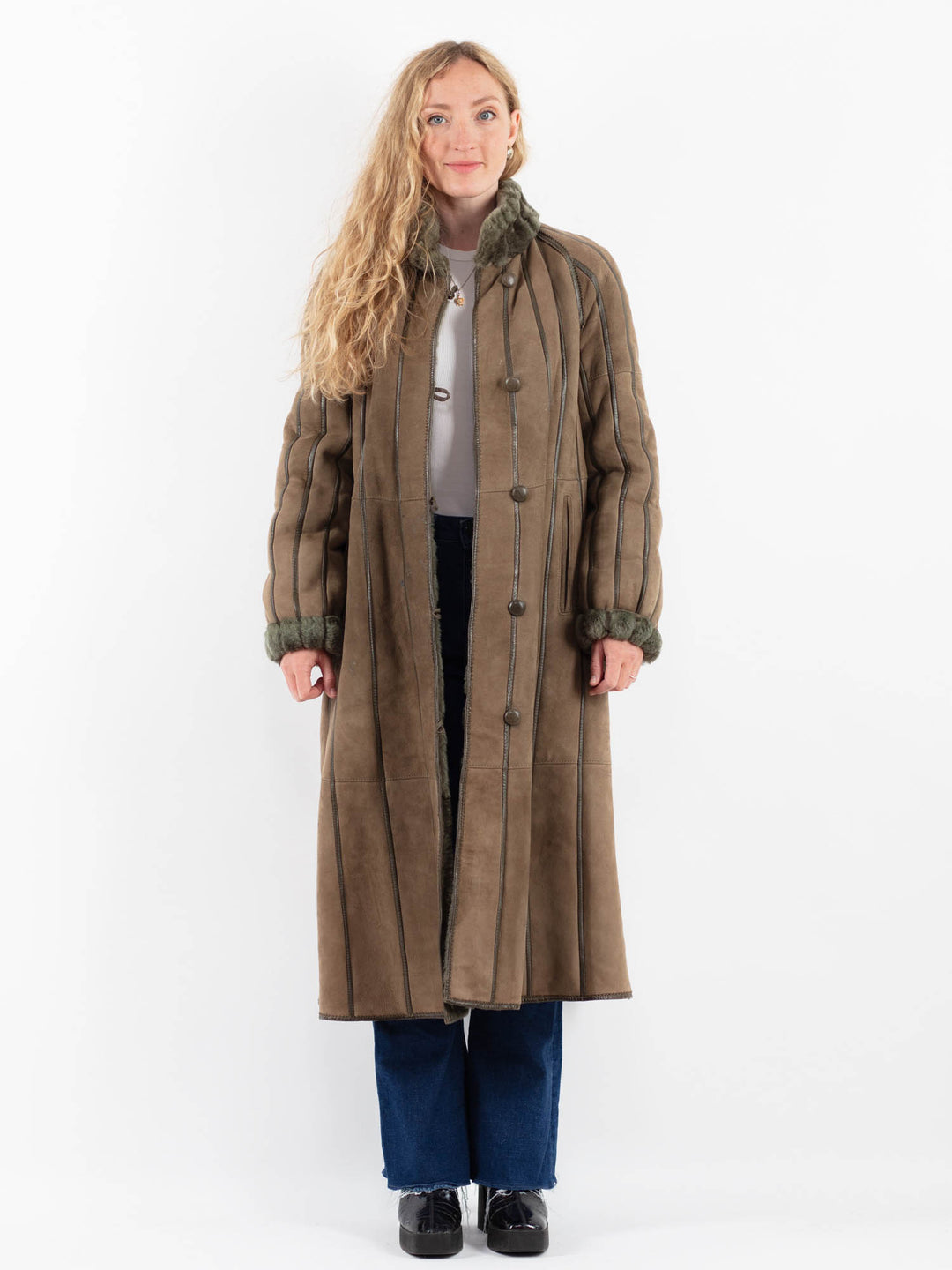 Vintage 80's Women Sheepskin Coat in BrownV9890