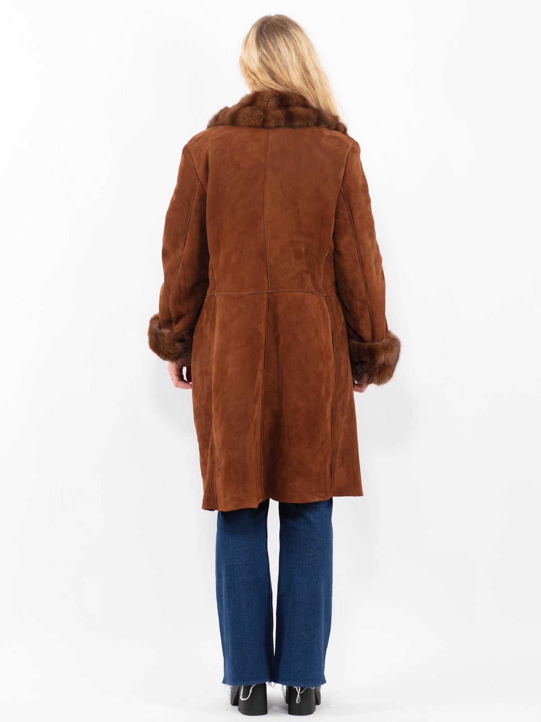 Vintage 80's Women Sheepskin Shearling Coat in BrownA0391