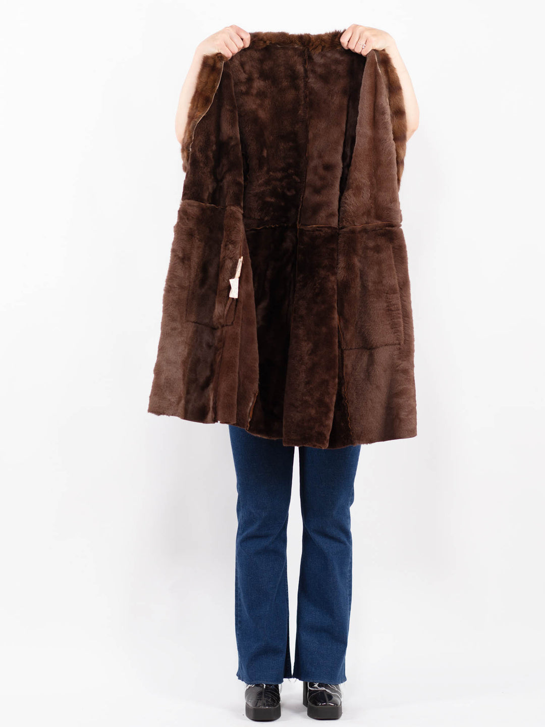 Vintage 80's Women Sheepskin Shearling Coat in BrownA0391