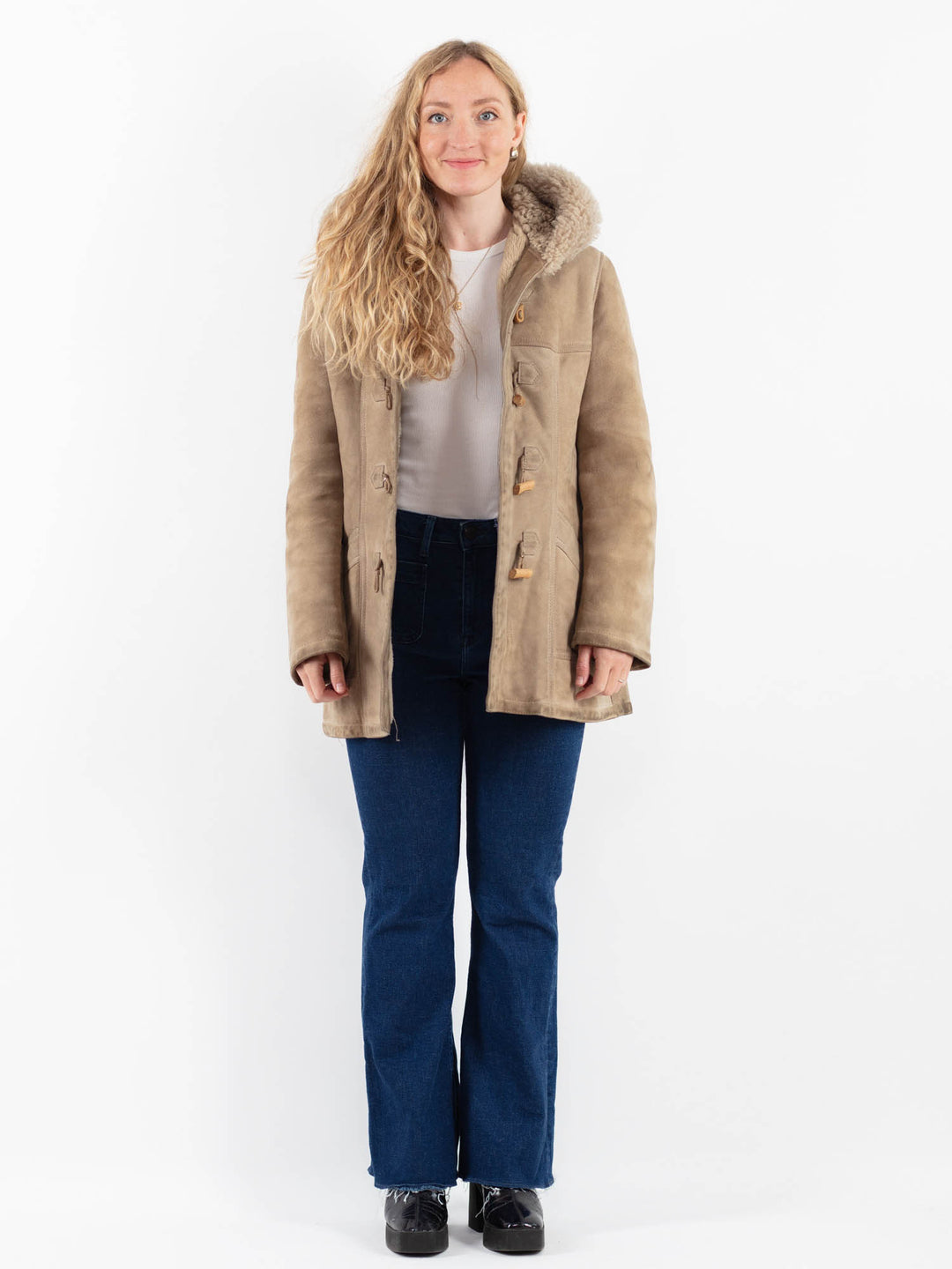 Vintage 80's Women Sheepskin Coat in BeigeV9893