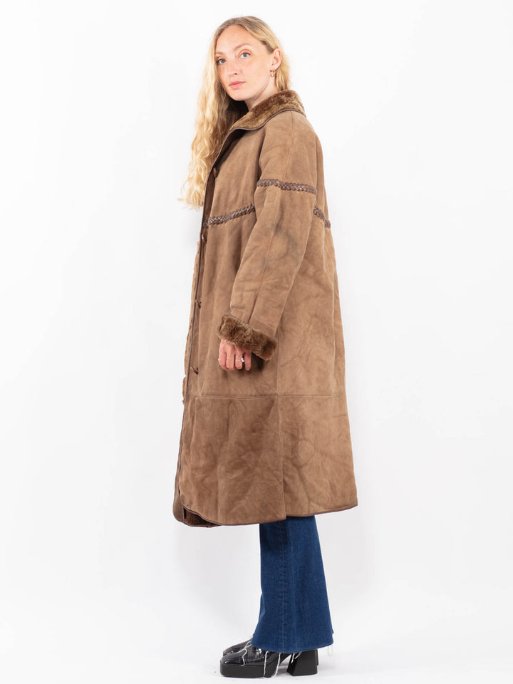 Vintage 80's Women Sheepskin Coat in BrownA0401