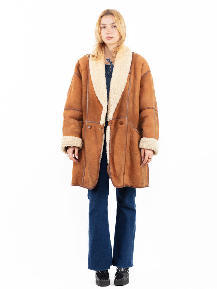 Vintage 80's Women Sheepskin Coat in BrownA0102
