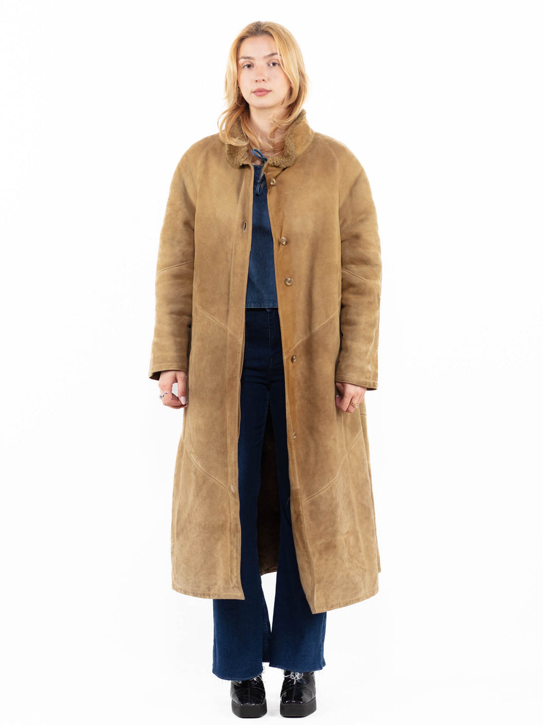 Vintage 80's Women Sheepskin Coat in BeigeA0106