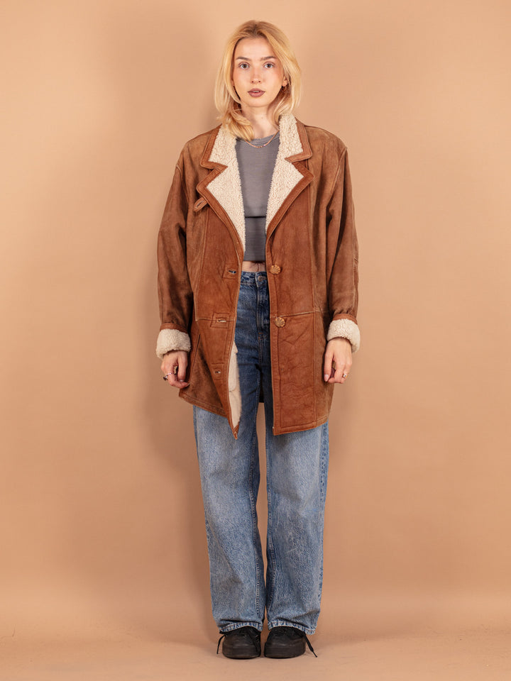 Vintage 80's Women Sheepskin Coat in Brown