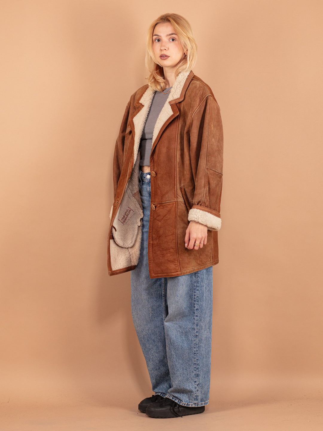 Vintage 80's Women Sheepskin Coat in Brown