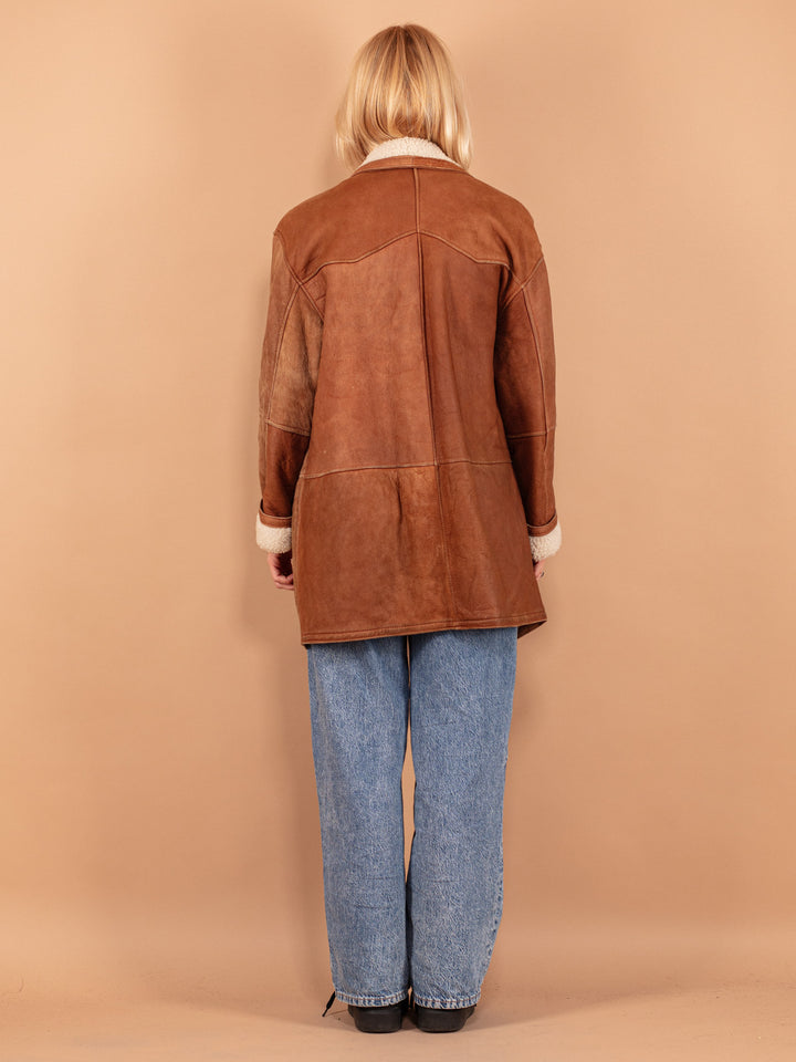 Vintage 80's Women Sheepskin Coat in Brown