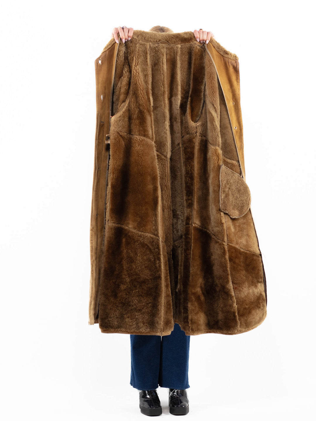 Vintage 80's Women Sheepskin Coat in BeigeA0106