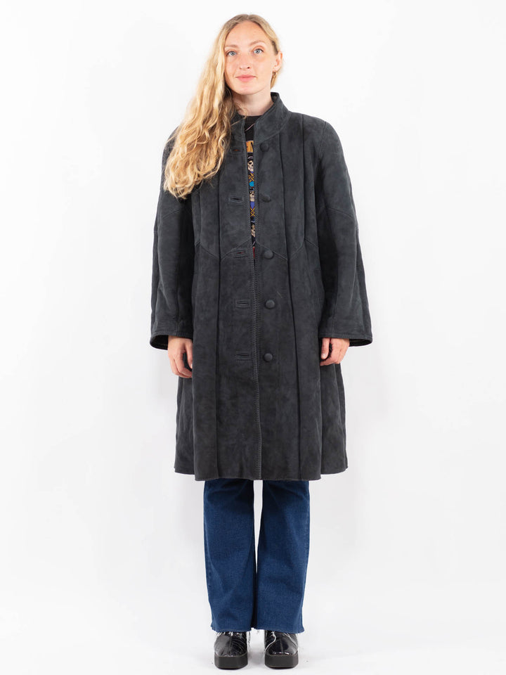 Vintage 80's Women Sheepskin Coat in GrayA0431