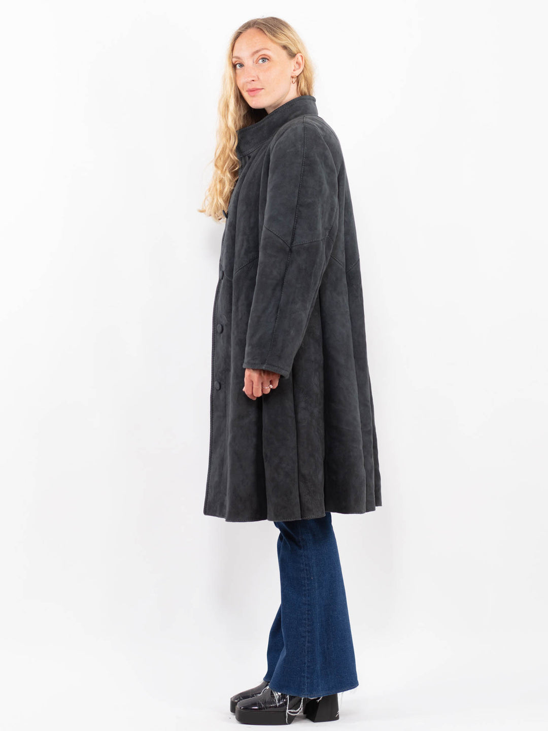 Vintage 80's Women Sheepskin Coat in GrayA0431