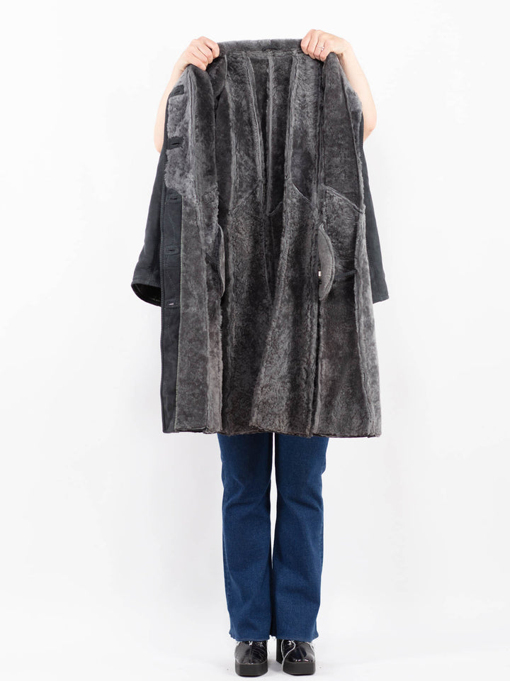 Vintage 80's Women Sheepskin Coat in GrayA0431