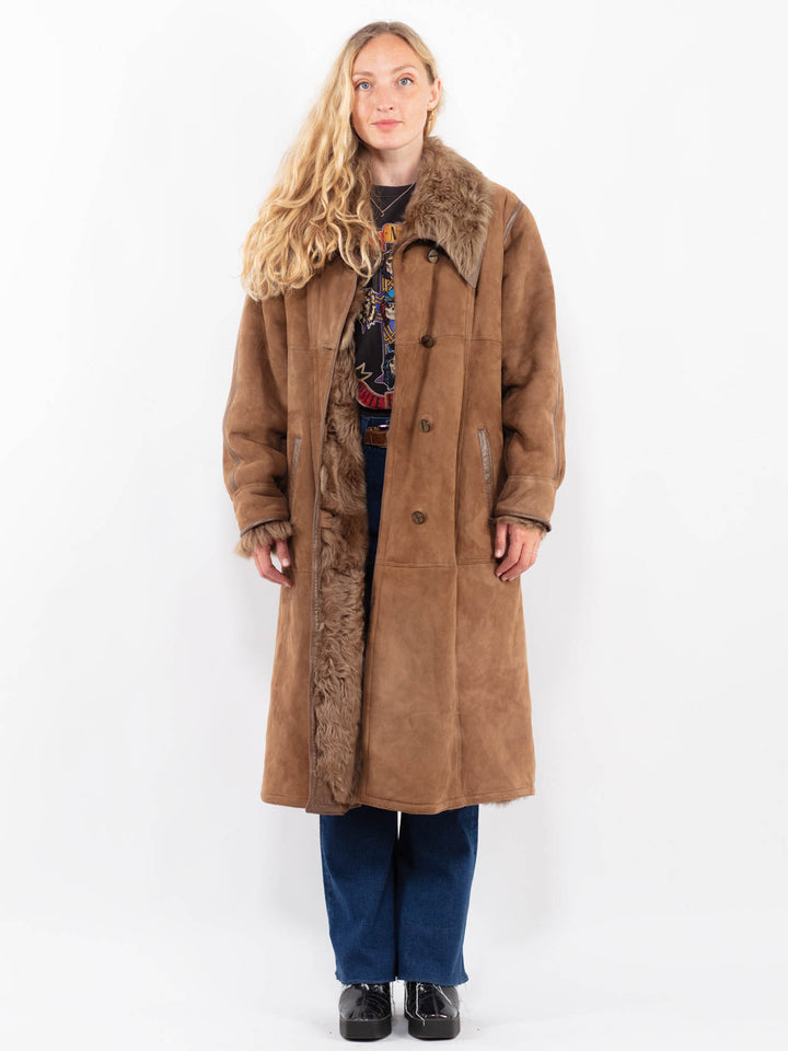 Vintage 80's Women Sheepskin Coat in BeigeA0438
