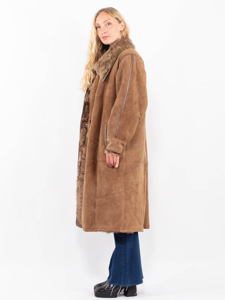 Vintage 80's Women Sheepskin Coat in BeigeA0438