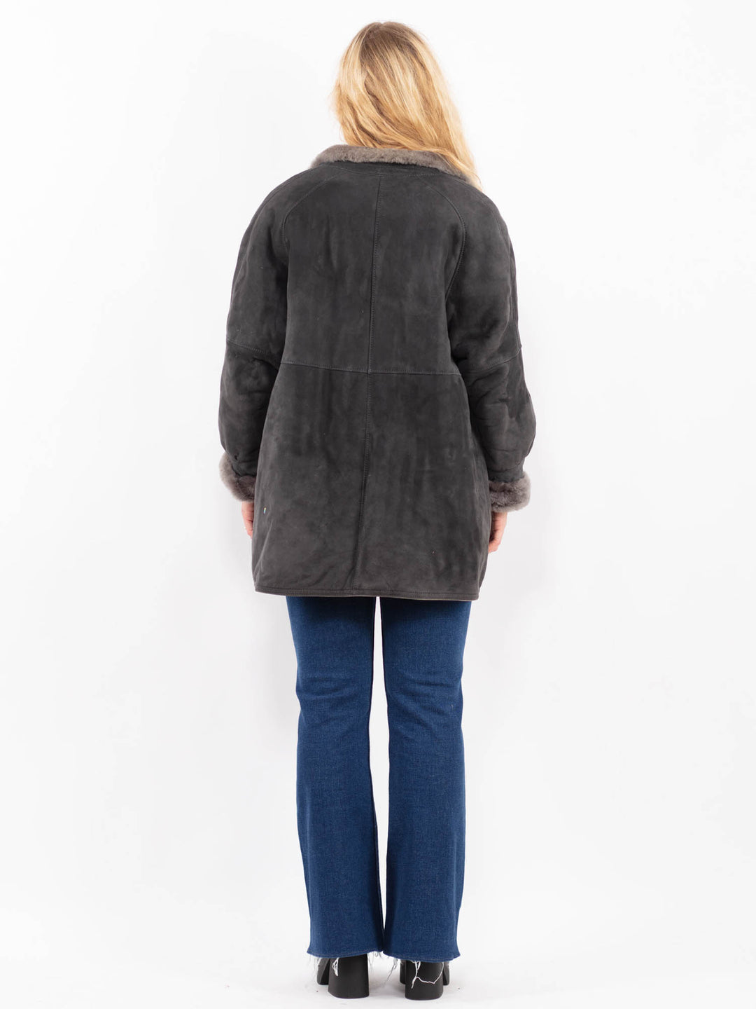 Vintage 80's Women Sheepskin Coat in GrayA0449