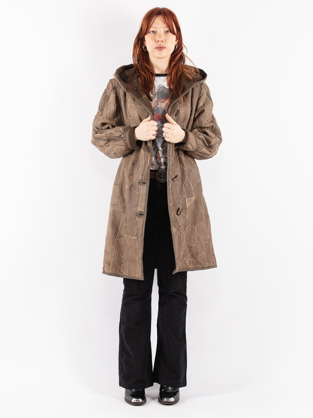 Vintage 90's Women Sheepskin Coat in Brown