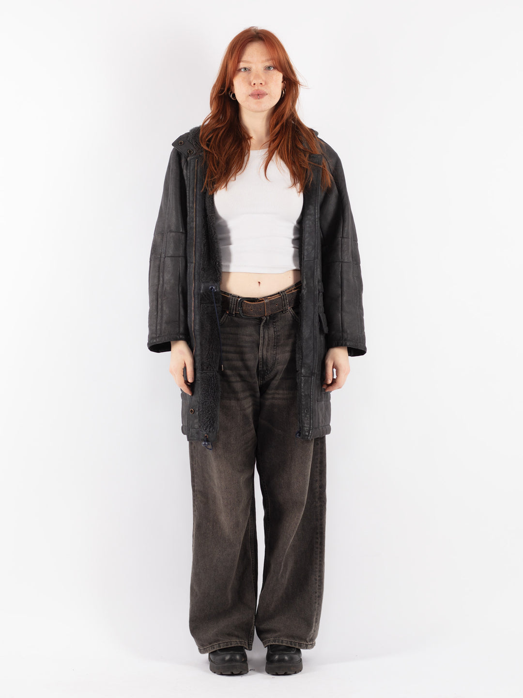 Vintage 80's Women Sheepskin Coat in Gray