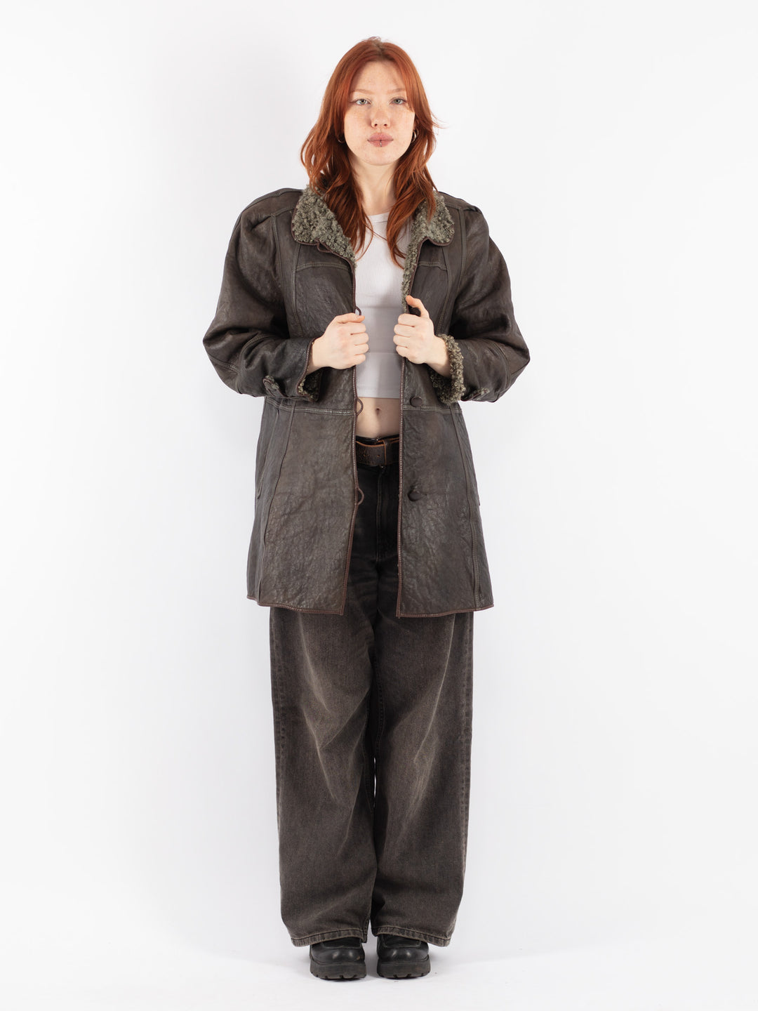 Vintage 80's Women Sheepskin Coat in Brown