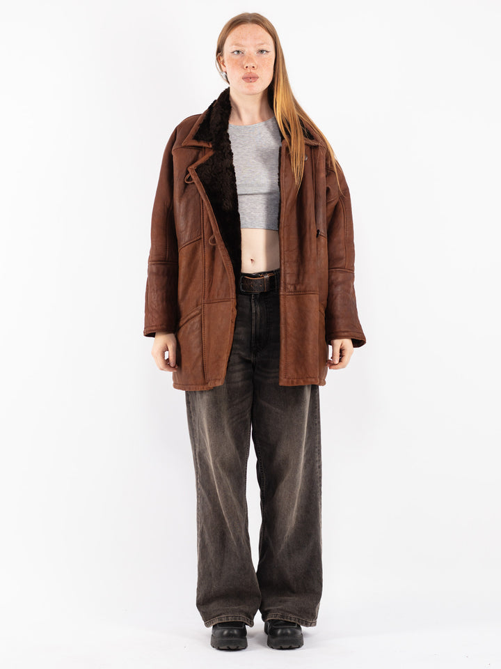 Vintage 80's Women Sheepskin Coat in Brown