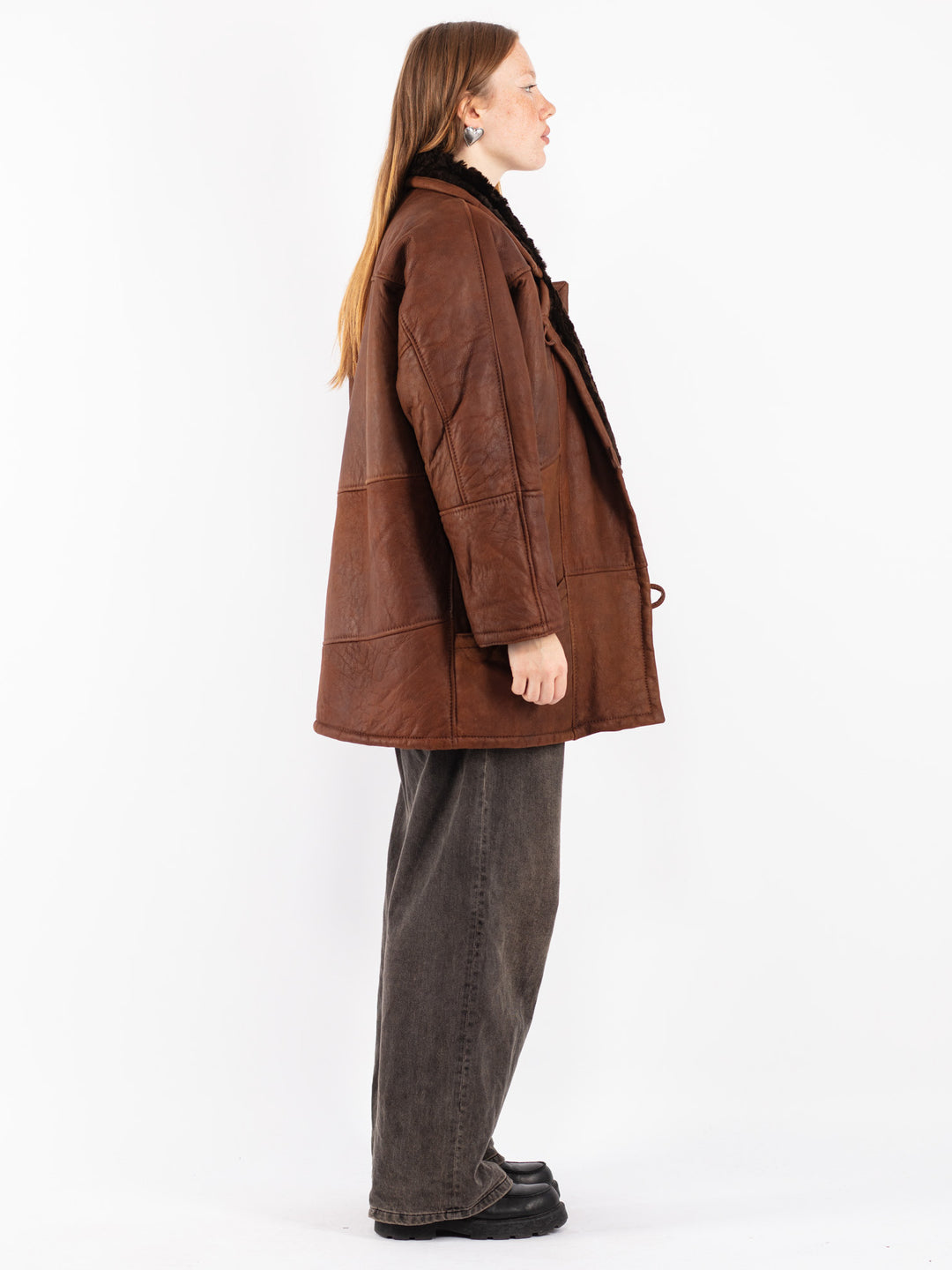 Vintage 80's Women Sheepskin Coat in Brown