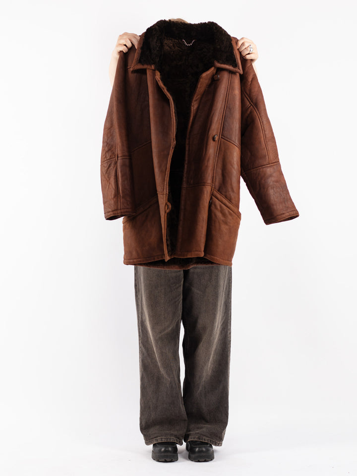 Vintage 80's Women Sheepskin Coat in Brown