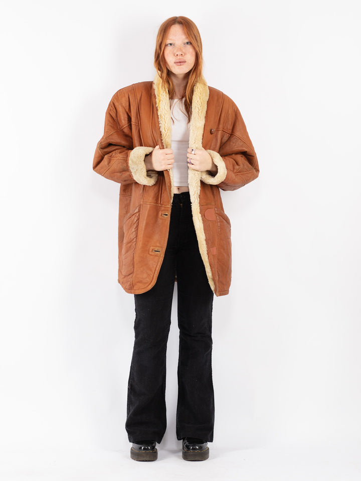 Vintage 80's Women Sheepskin Coat in Brown