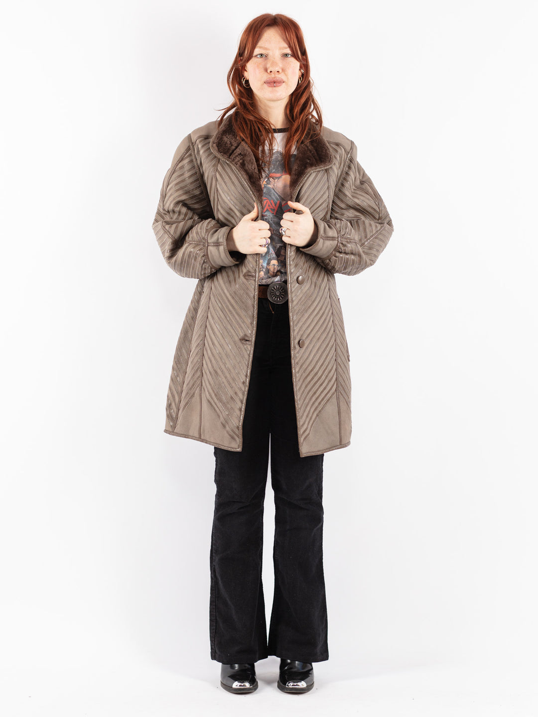 Vintage 80's Women Sheepskin Coat in Beige