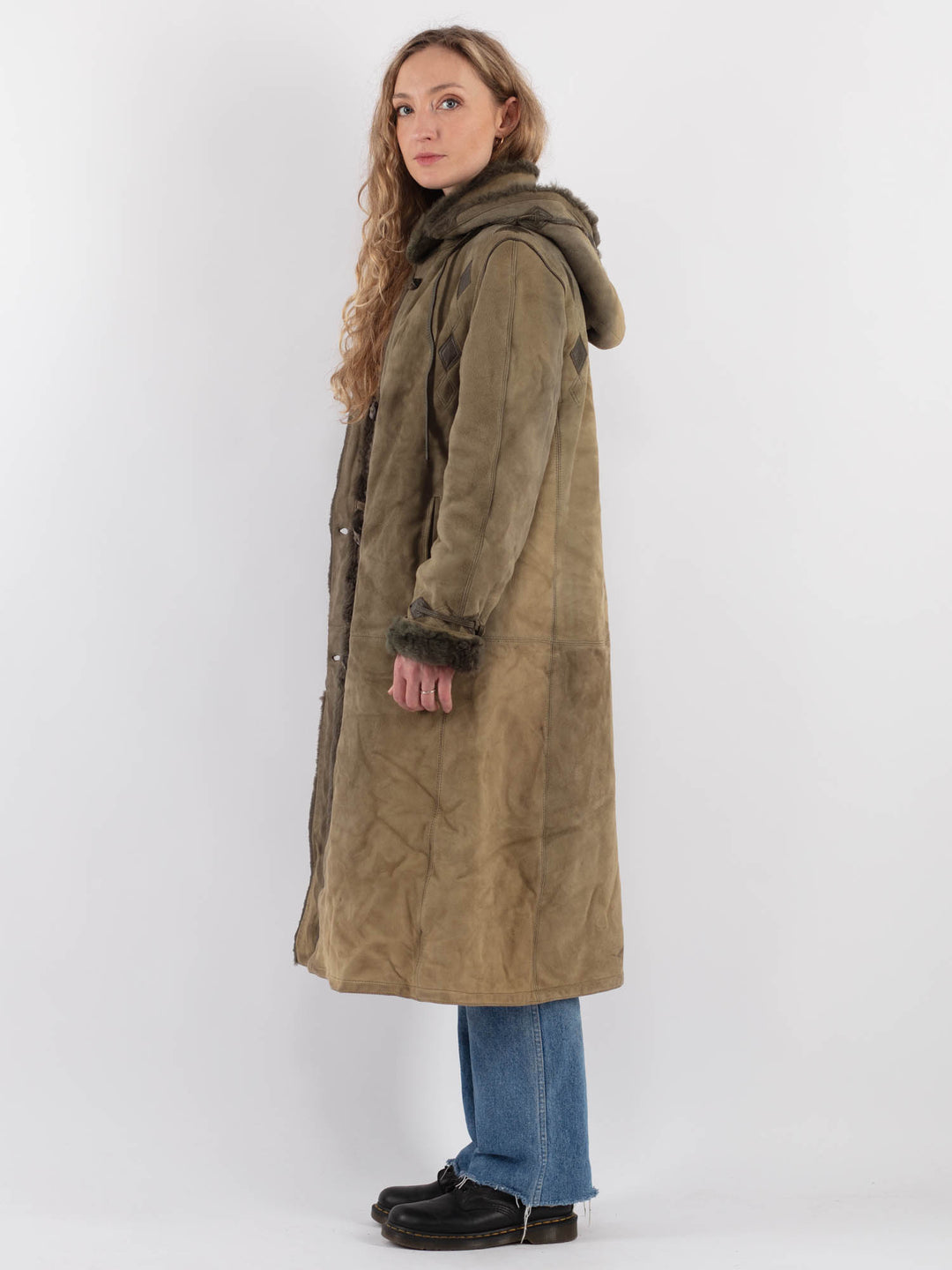Vintage 80's Women Sheepskin Coat in GreenV9320