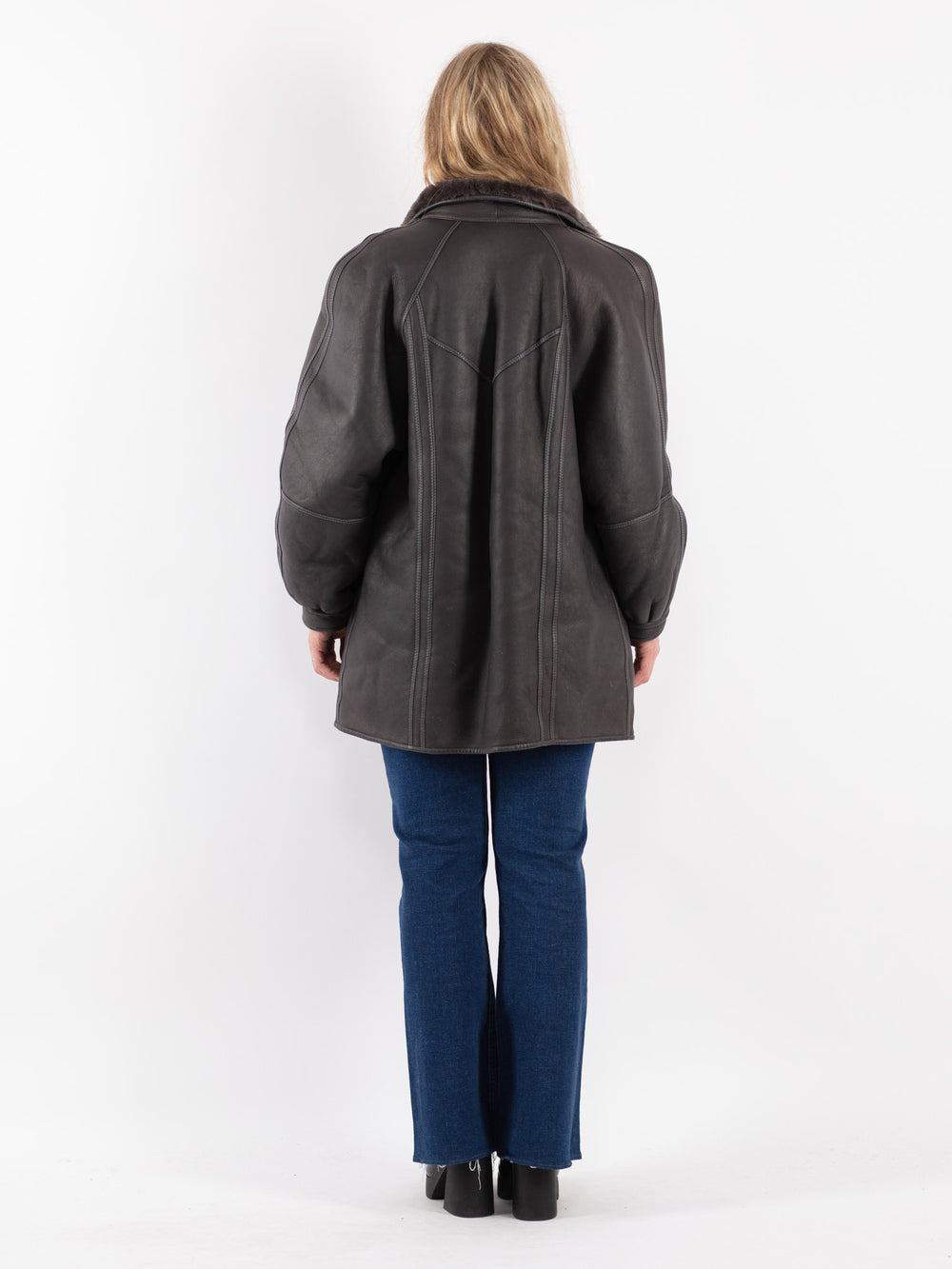Vintage 80's Women Sheepskin Shearling Coat in Gray