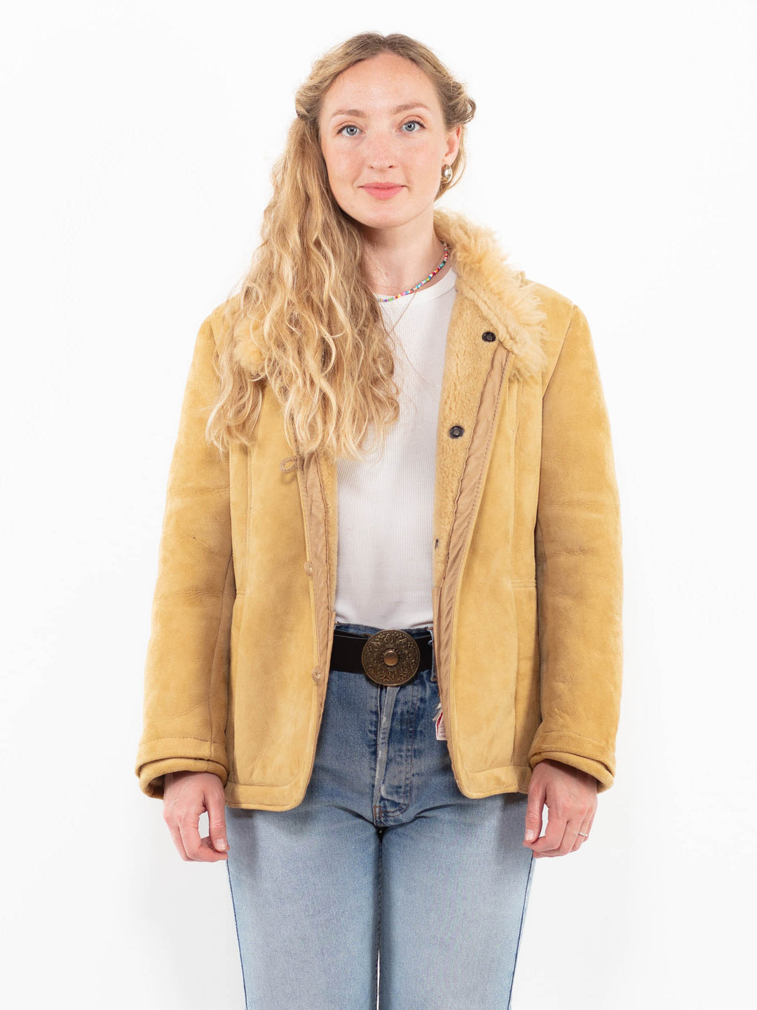 Vintage 80's Women Sheepskin Jacket in BeigeA0262