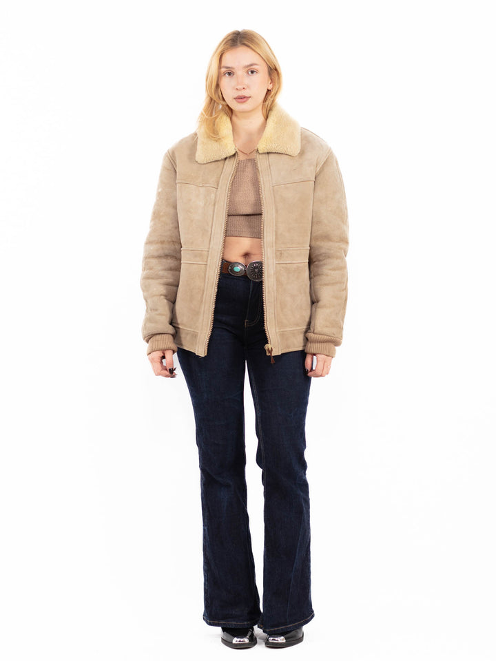 Vintage 80's Women Sheepskin Jacket in Beige