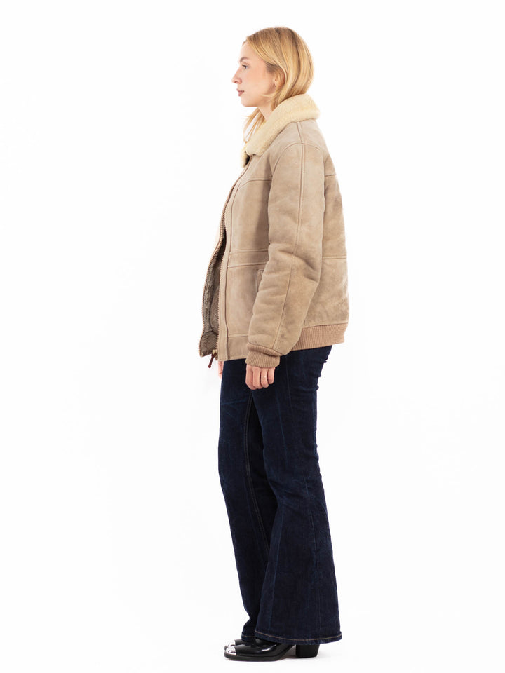 Vintage 80's Women Sheepskin Jacket in Beige