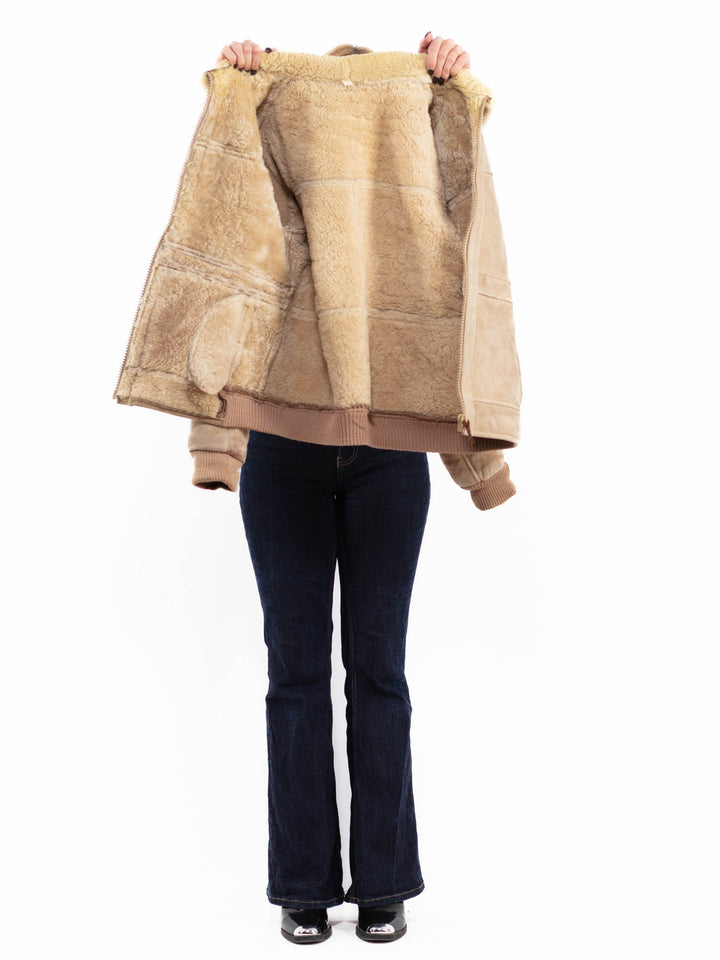 Vintage 80's Women Sheepskin Jacket in Beige
