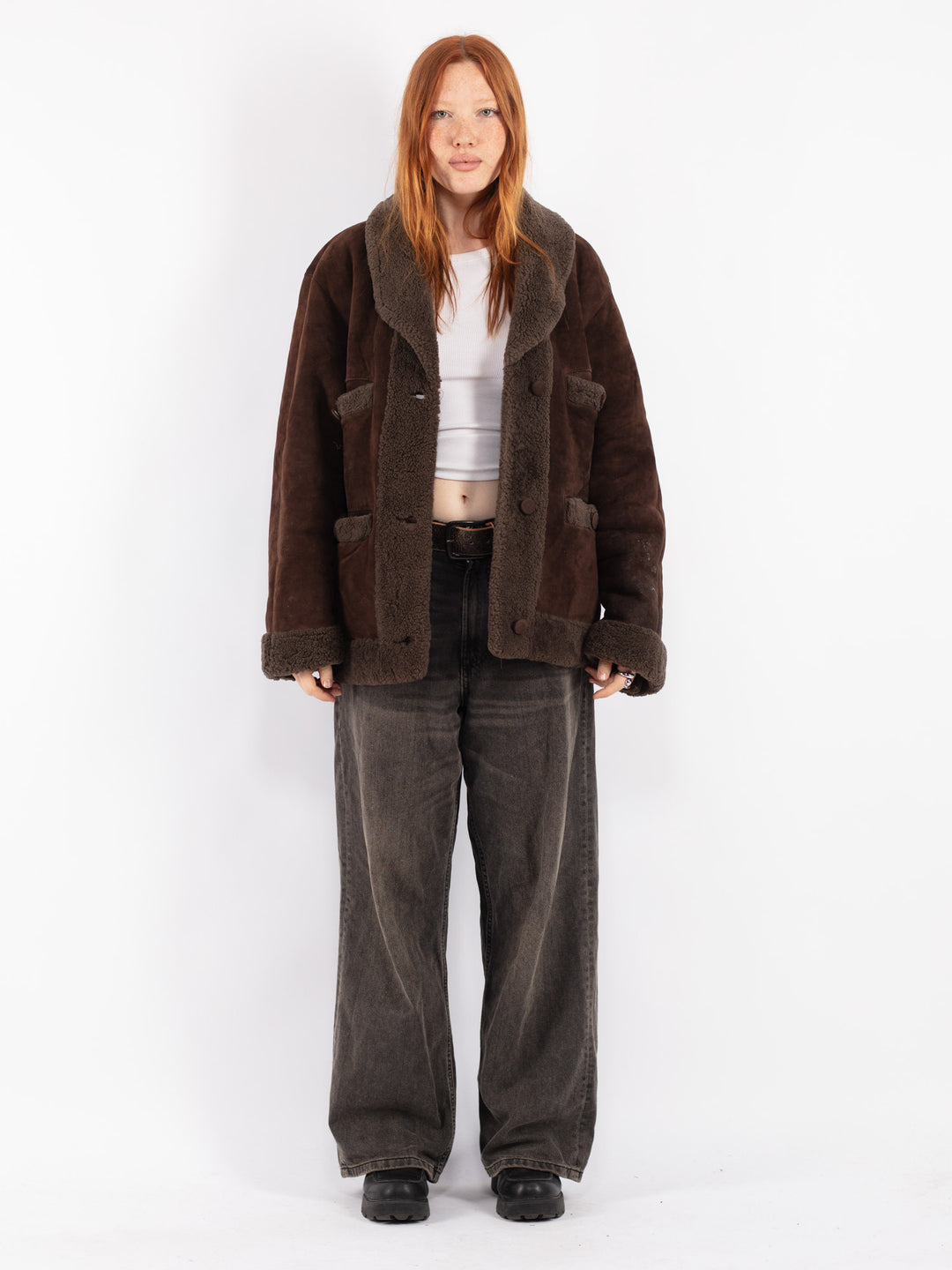 Vintage 80's Women Sheepskin Jacket in Brown