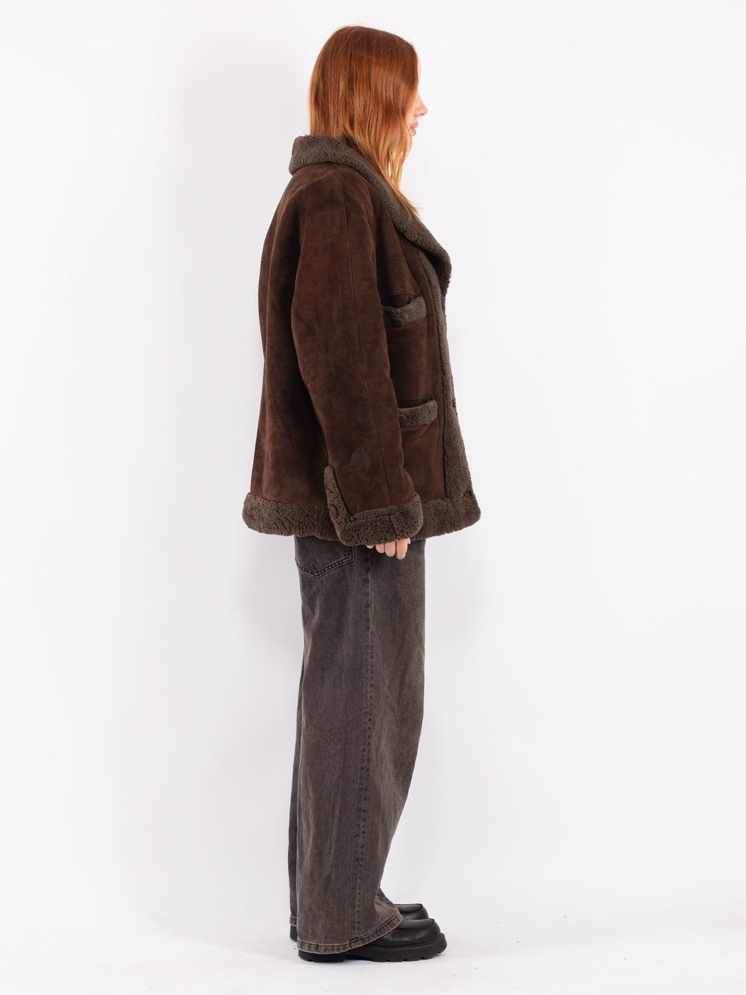 Vintage 80's Women Sheepskin Jacket in Brown