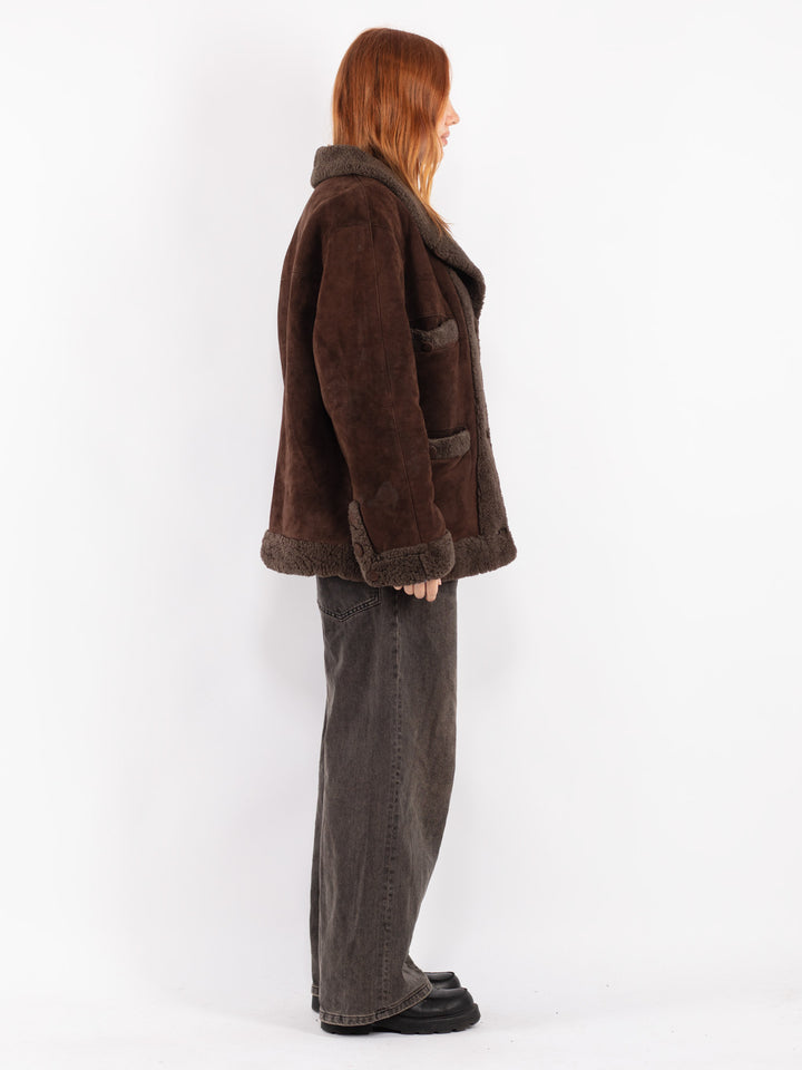 Vintage 80's Women Sheepskin Jacket in Brown