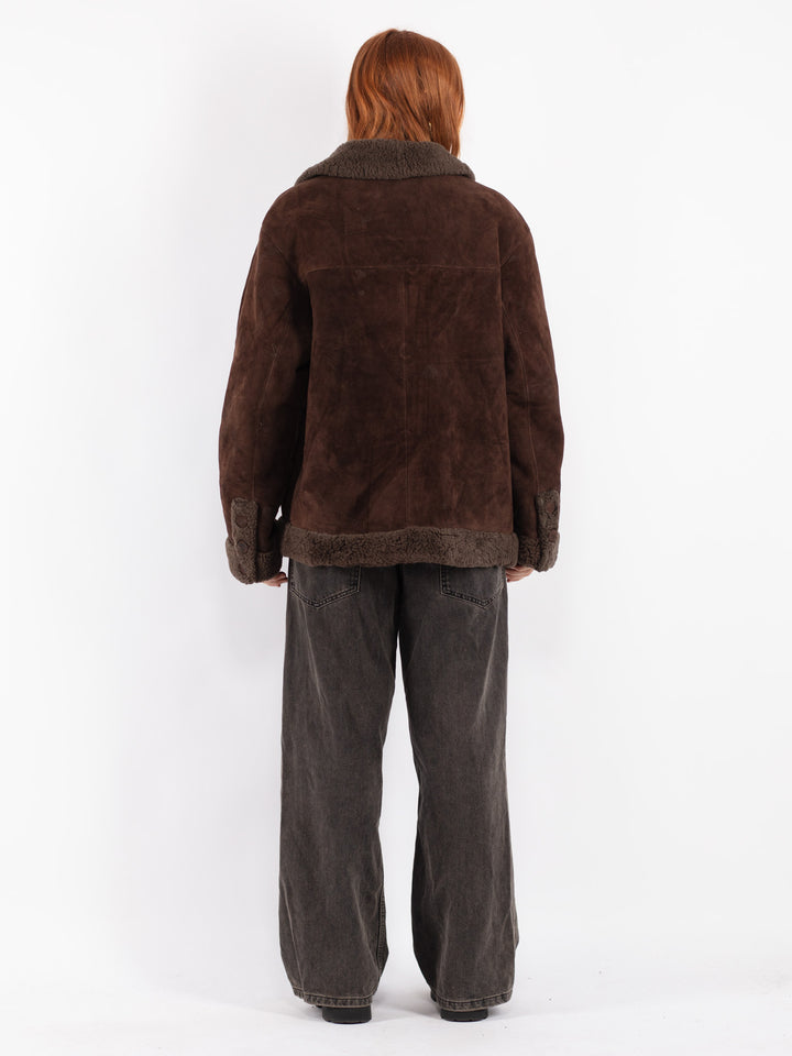 Vintage 80's Women Sheepskin Jacket in Brown