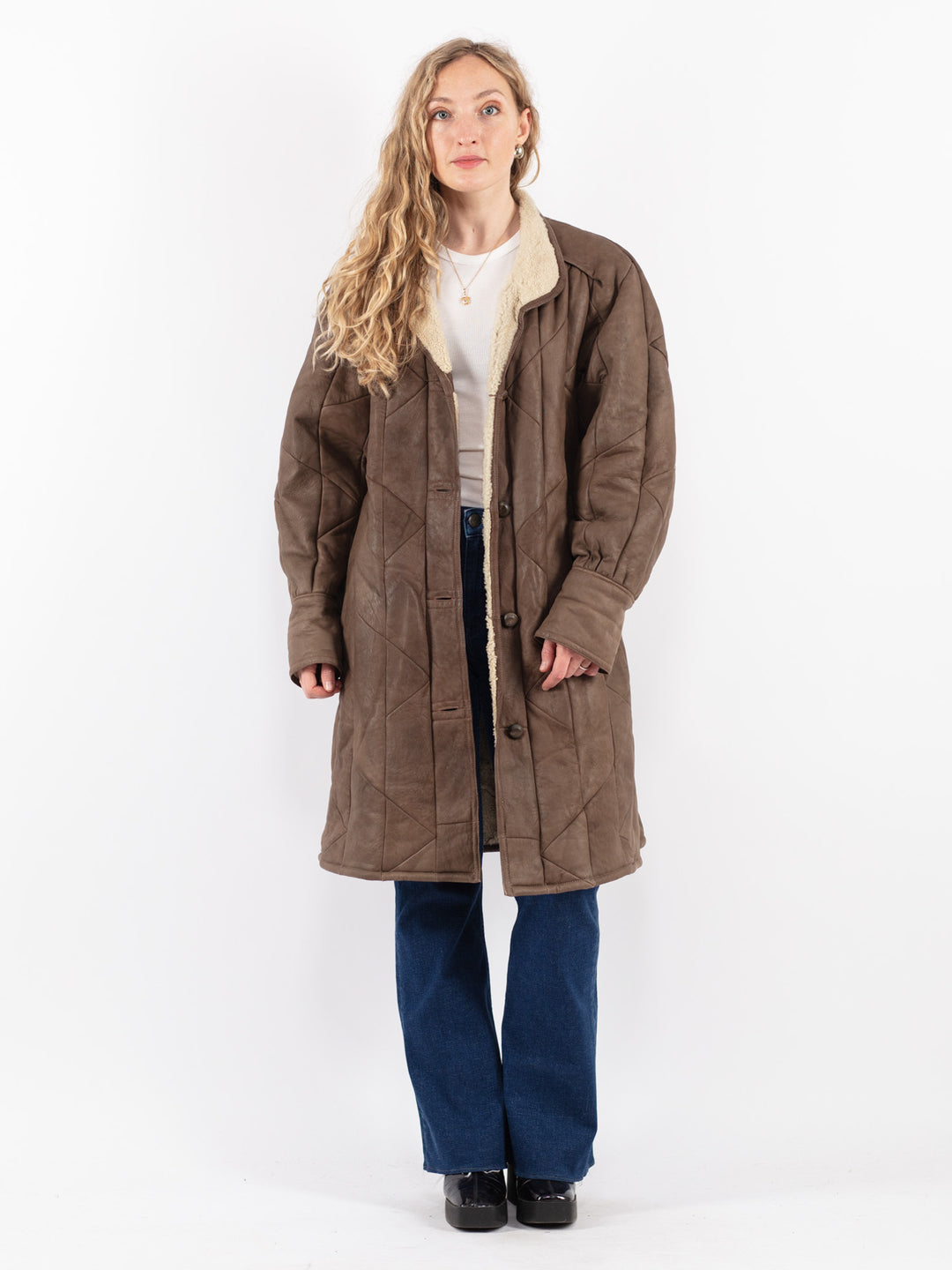 Vintage 80's Women Sheepskin Coat in Brown