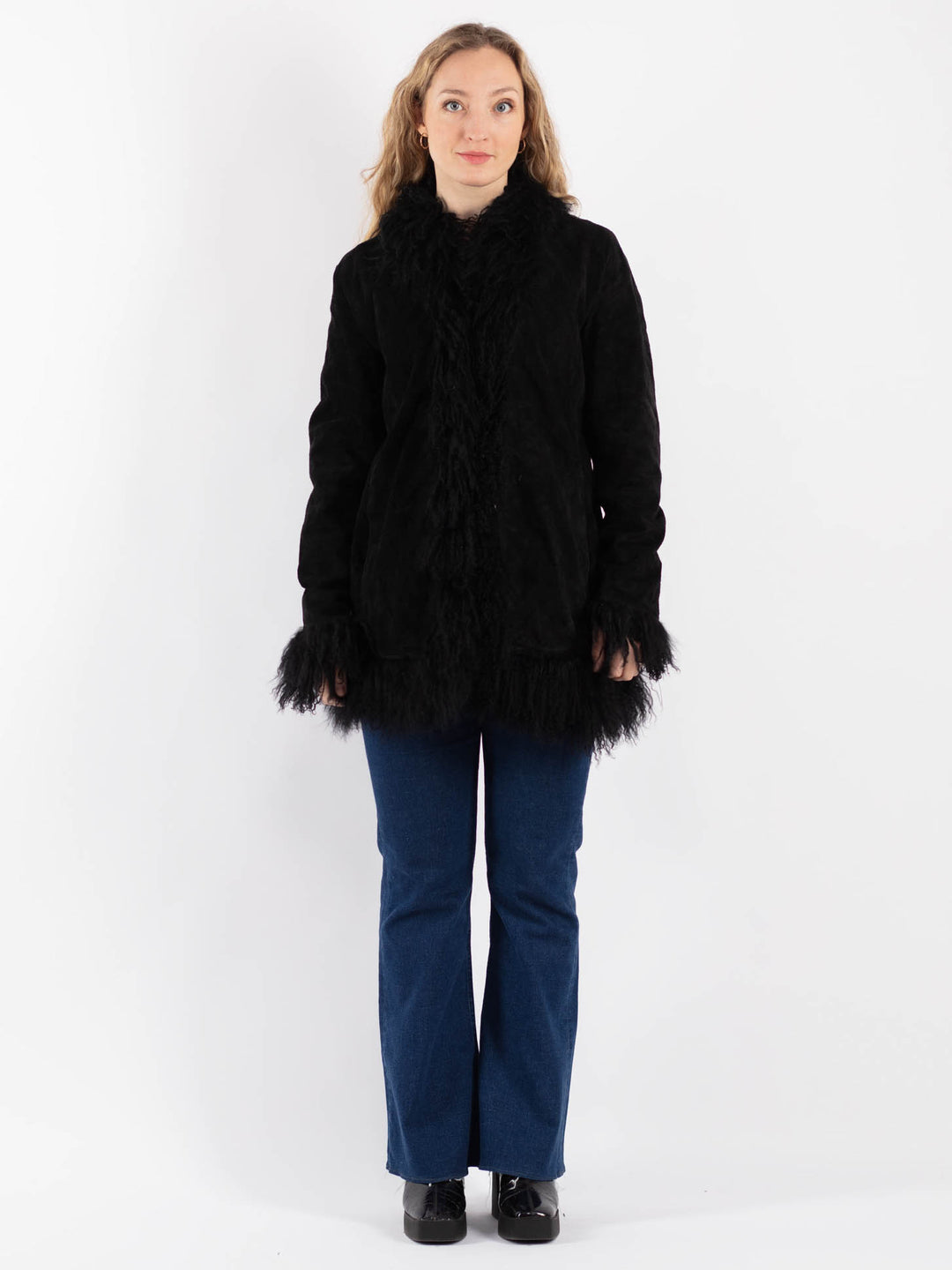 Vintage 80's Women Suede Coat in Black
