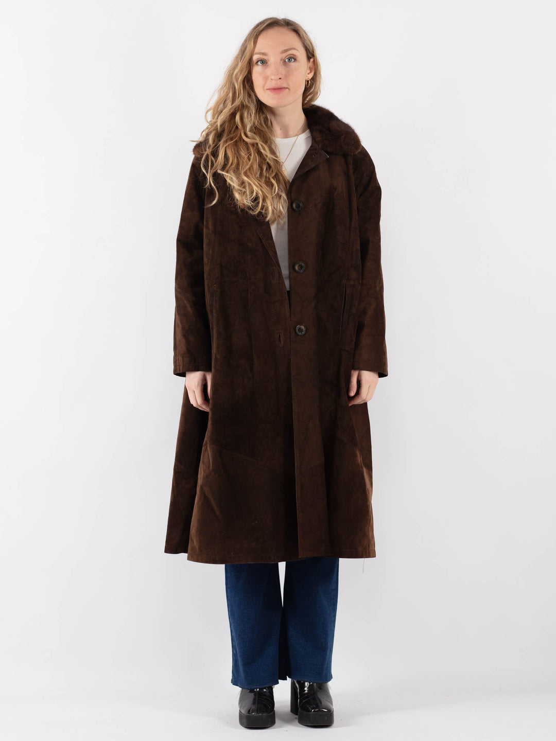 Vintage 80's Women Suede Coat in BrownV9406