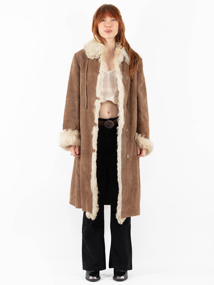 Vintage 80's Women Suede Sherpa Coat in BrownV9797
