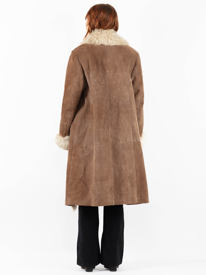 Vintage 80's Women Suede Sherpa Coat in BrownV9797