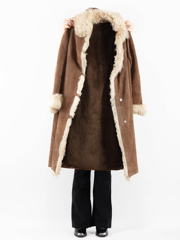 Vintage 80's Women Suede Sherpa Coat in BrownV9797