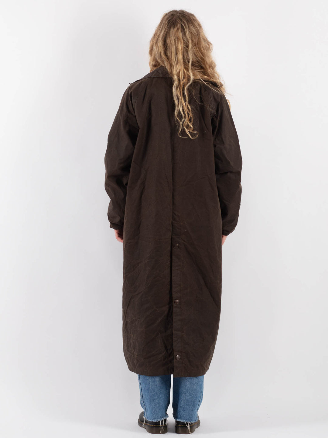 Vintage 80's Women Waxed Cotton Long Coat in Brown (šujas, atstāt draftos) - NorthernGrip