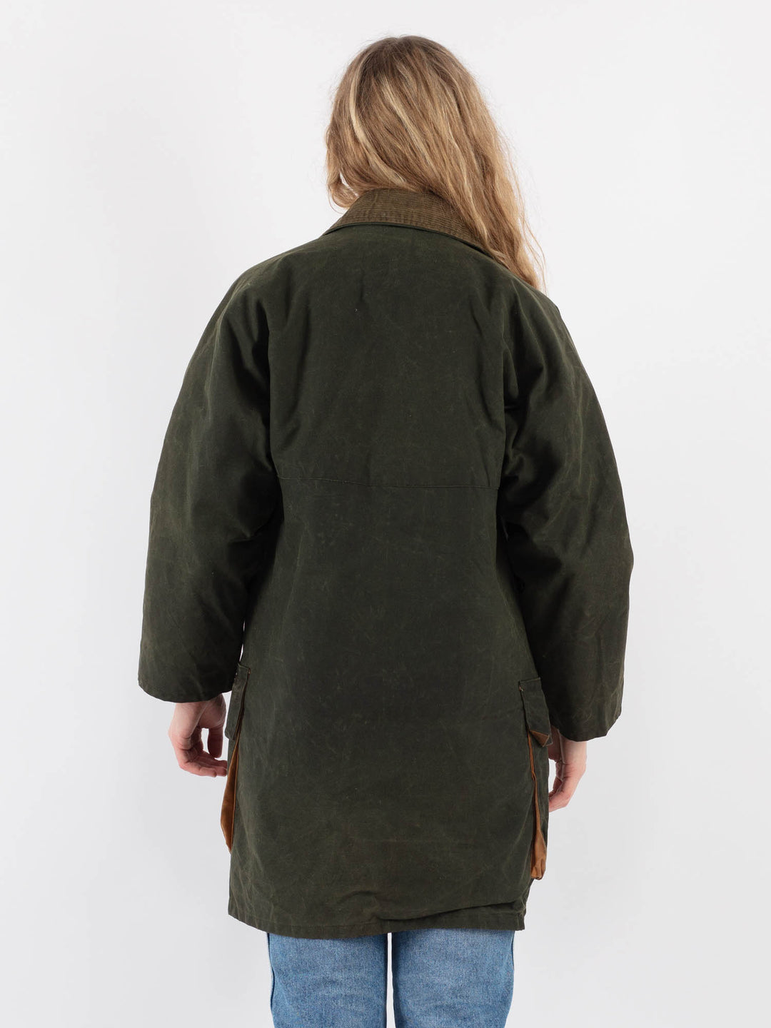Vintage 80's Women Waxed Cotton Coat in Green