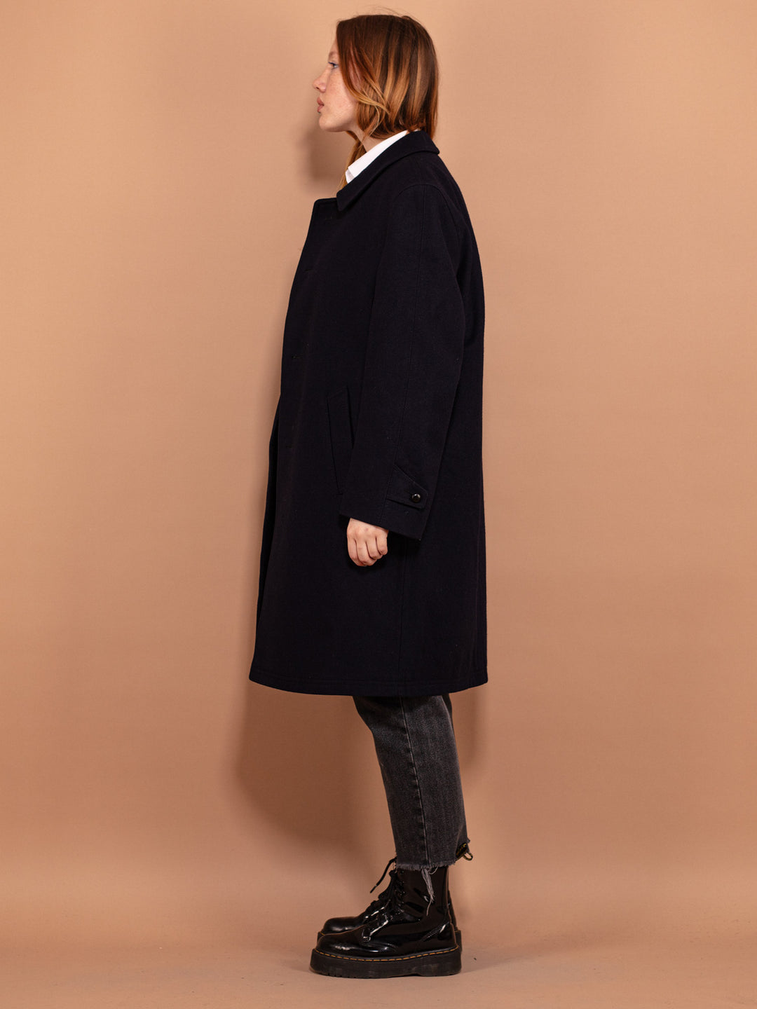 Vintage 80's Women Wool Blend Coat in Navy Blue - NorthernGrip