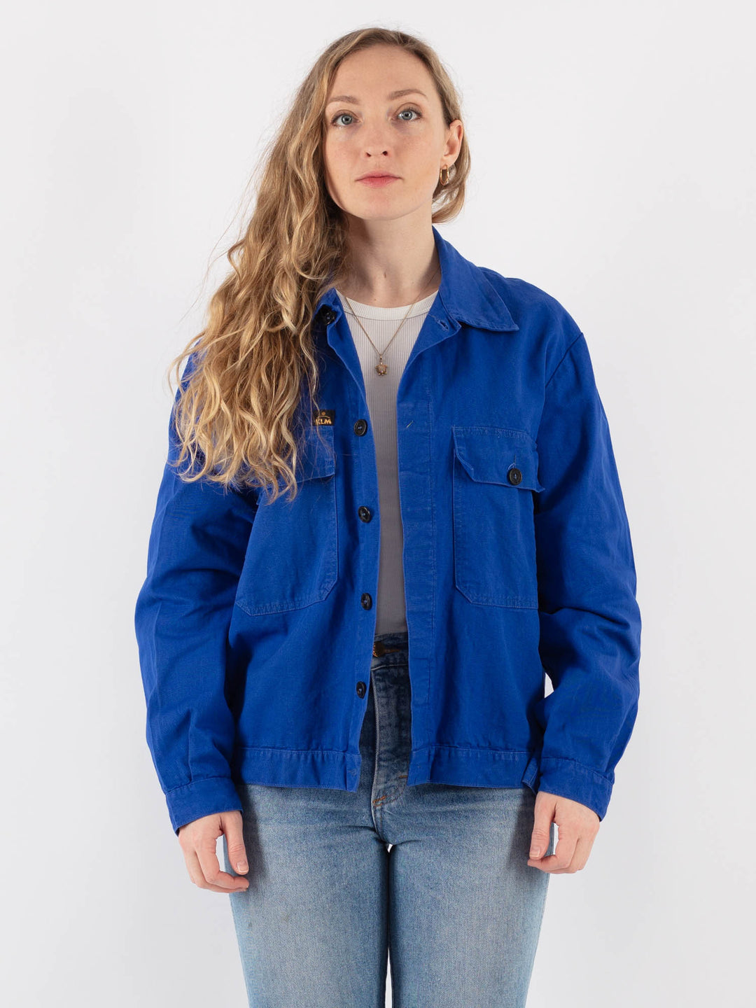 Vintage 80's Women Work Jacket in Blue