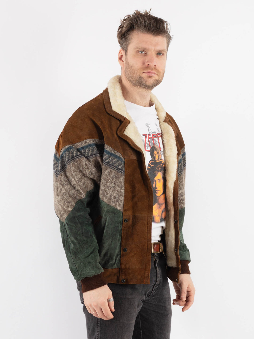 Vintage 90's Men Aztec Suede Bomber Jacket in Multi - NorthernGrip
