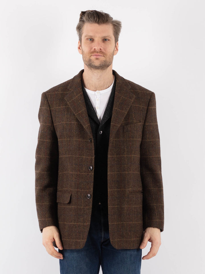 Vintage 90's Men Wool Blazer Jacket in BrownZ1194