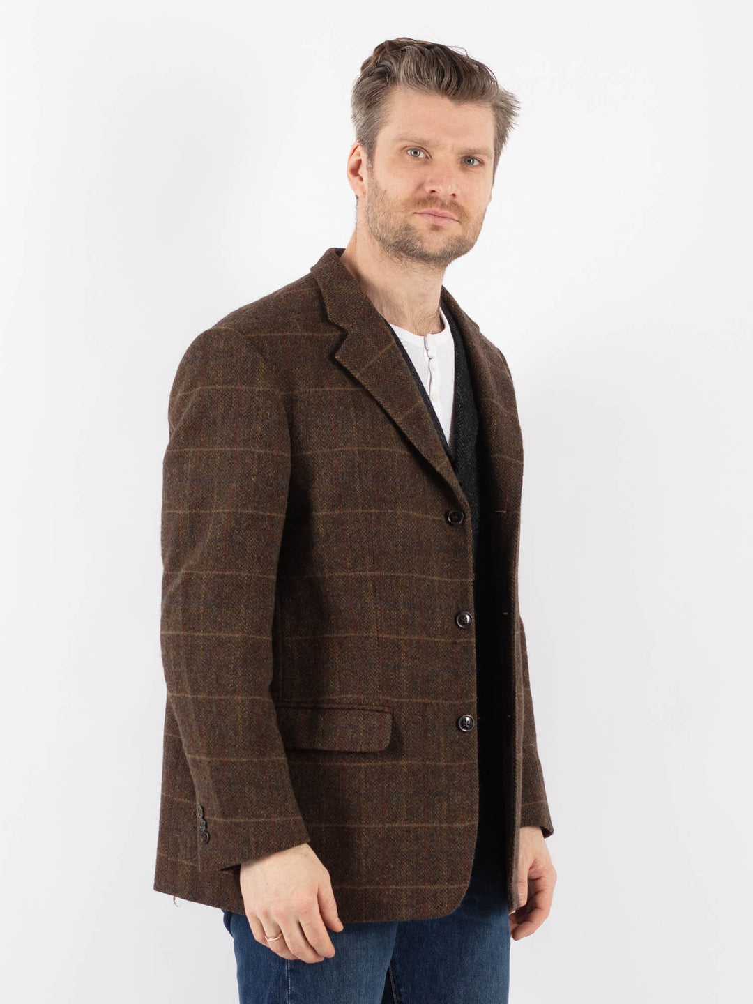 Vintage 90's Men Wool Blazer Jacket in BrownZ1194