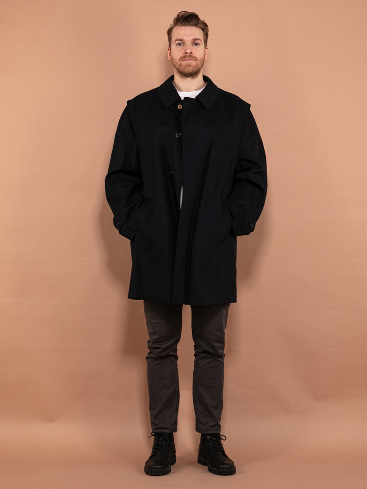 Vintage 90's Men Cashmere and Wool Blend Coat in Navy Blue - NorthernGrip